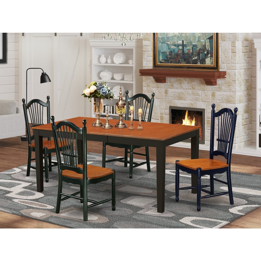 HomeStock 5-Piece Black and Cherry Finish Solid Wood Top Dining Table with 4 Chairs