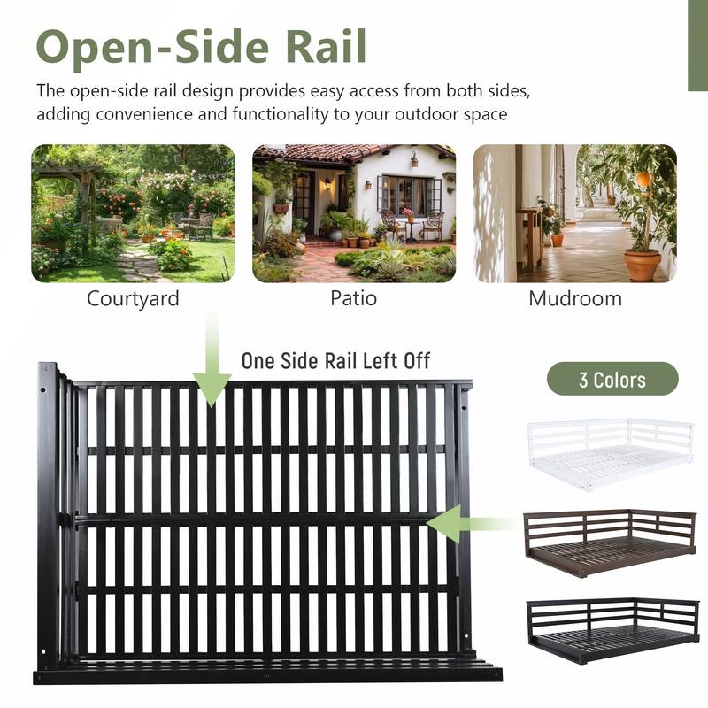 Durable Acacia Wood Porch Swing Bed with Hemp Ropes for Patio and Garden