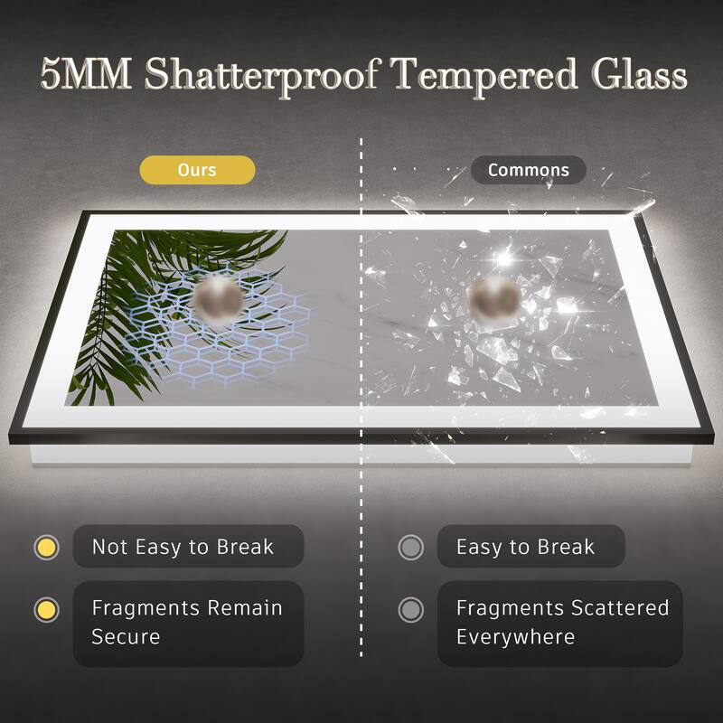 Extra Large Black Frame LED Bathroom Vanity Mirror with 3 Years Warranty and UL Certified