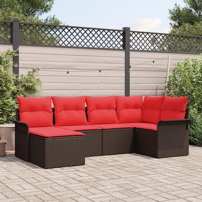 vidaXL 6/7 Garden Sofa Set with Cushions Black/Brown/Grey Poly Rattan - 95.9 x 52.2 x 27.2