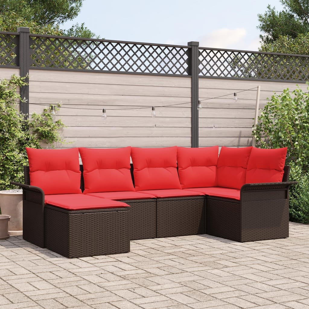 vidaXL 6/7 Garden Sofa Set with Cushions Black/Brown/Grey Poly Rattan - 95.9 x 52.2 x 27.2