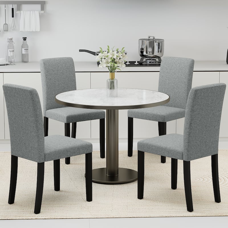 Gymax Dining Chair Set of 4 Mid-Century Modern Fabric Upholstered