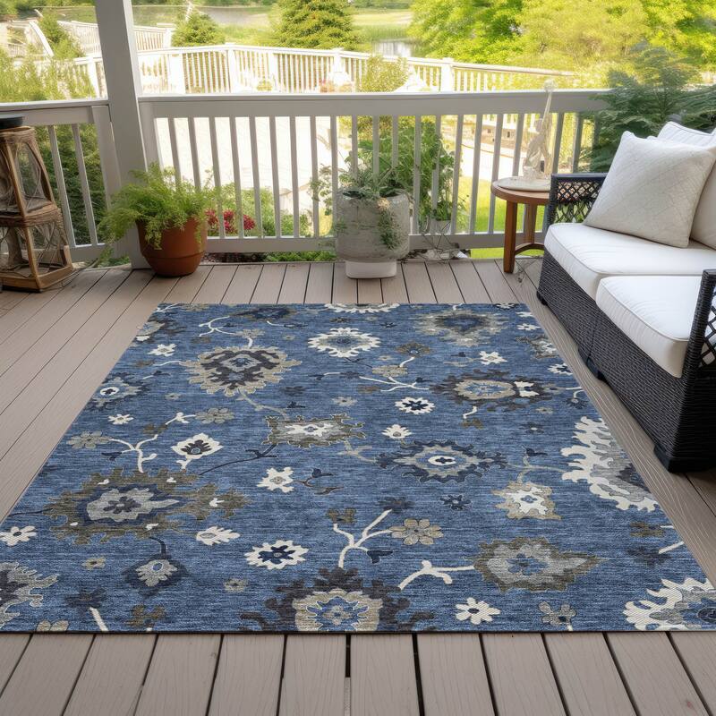 Machine Washable Indoor/ Outdoor Chantille Traditonal Kashan Rug - Blue - 9' x 12'