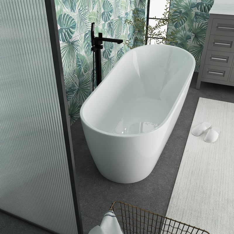 55"/59"/63" Acrylic Single Slipper Freestanding Soaking Bathtub in White with Drain