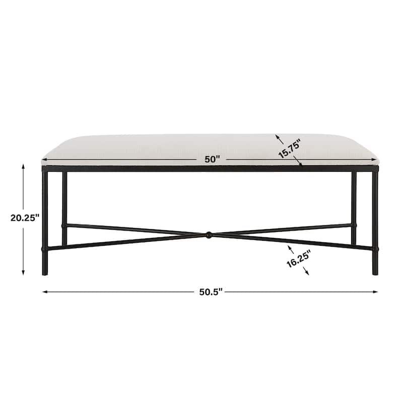 Iron Framed Upholstered Cushion Bench - 50.5" - White and Black