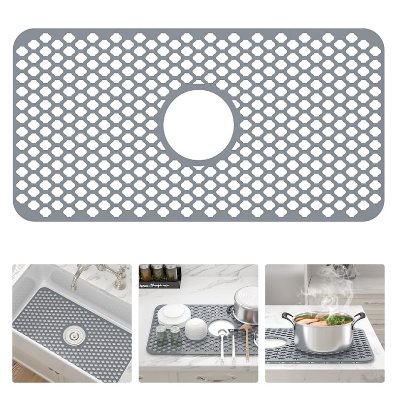 Silicone Sink Mat Sink Protectors for Kitchen Sink - 25 in. W x 13 in. D-MIDDLE DRAIN