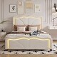 preview thumbnail 5 of 6, Twin Size Led Upholstered Bed, Platform Bed with Curve Shaped and Height-adjustbale Headboard Beige