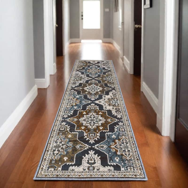 HomeRootsMedallion Traditional Rectangle Area Rug - 92.52' X '26.77' X '0.39