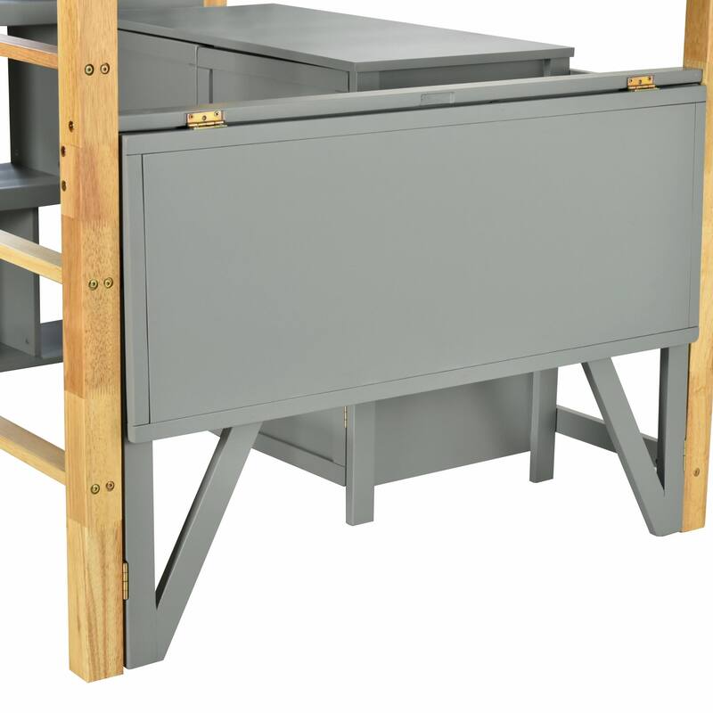 Wood Loft Bed With Built-in Storage Cabinet, Cubes, and Foldable Desk