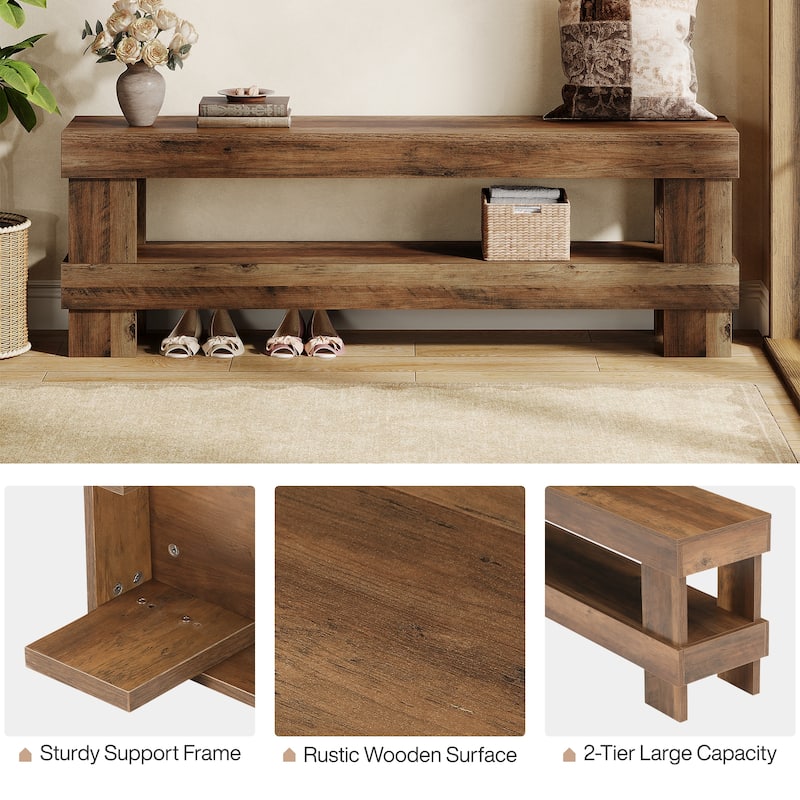 59-inch Entryway Shoe Bench with 2-tier Storage Shelf