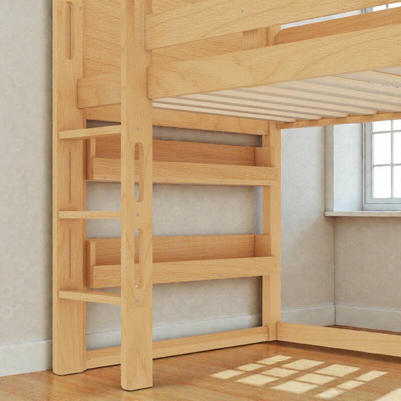 Twin Loft Bed with Slide and Bookshelf, Kids House Bed with Stairs, Safety Rails, Playful Design