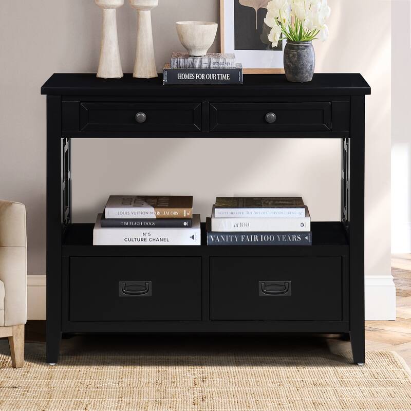 36" Farmhouse Pine Wood Console Table Entry Sofa Table with 4 Drawers & 1 Storage Shelf for Entryway Living Room Bedroom