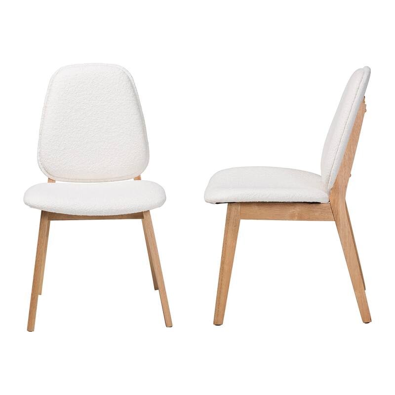 Hudson Boucle Upholstered Dining Chair - Mid-Century Modern Side Chair with Solid Wood Frame and Rounded Back, Natural and White