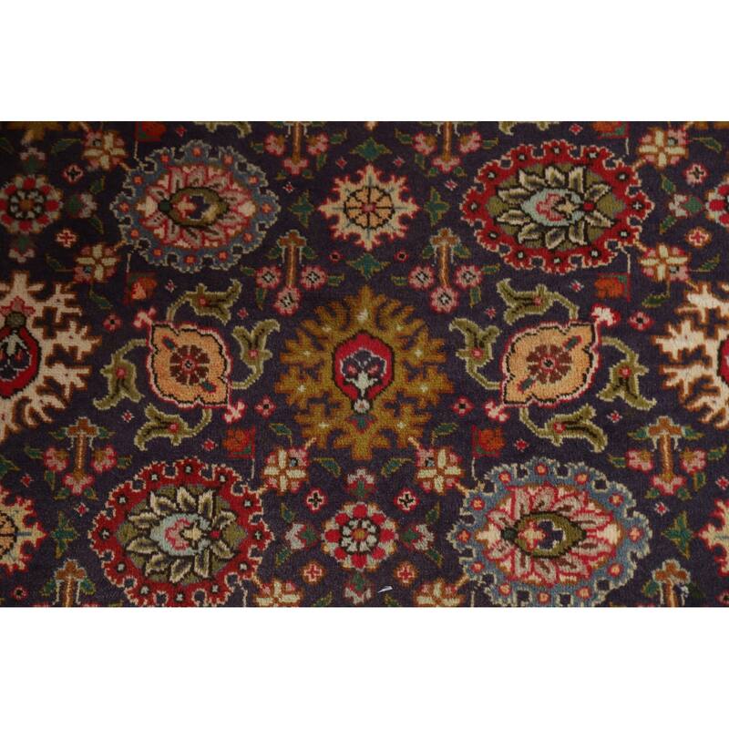 Hand Knotted Oriental 100% Wool Carpet Traditional Floral Navy Blue & Blues Tabriz Area Rug - 11' 5'' X 7' 7''