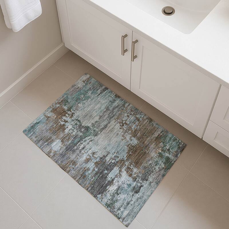 Premium Washable Super Soft Abstract Contemporary Mayfield Rug - Brown - 1'8" x 2'6"