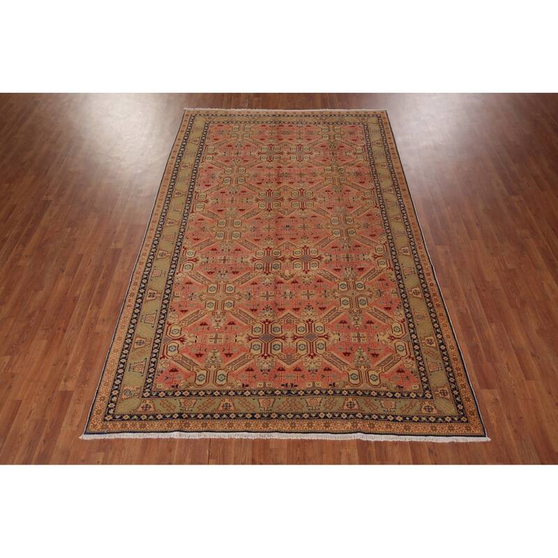 Pink Geometric Anatolian Turkish Vintage Area Rug Handmade Wool Carpet - 6'5" X 9'9"