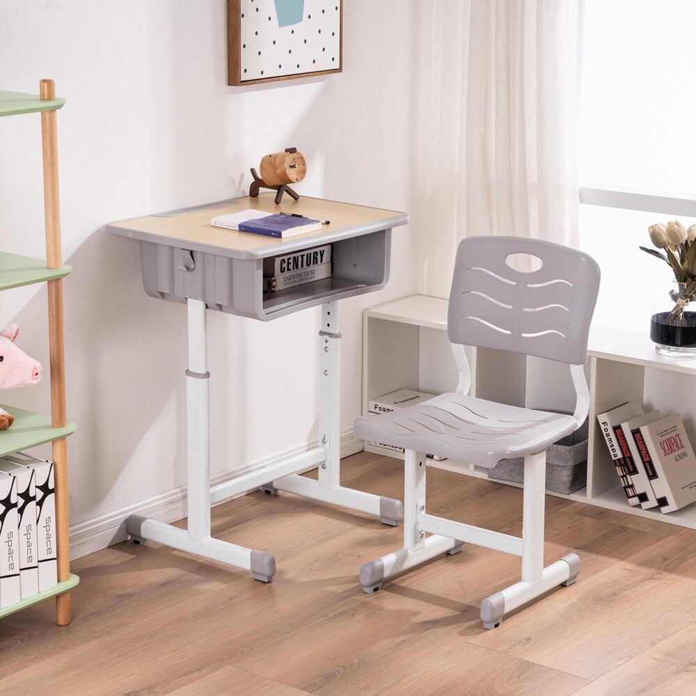 Shop Adjustable Students Children Desk And Chairs Kid S Table Set Overstock 31648017 White Black