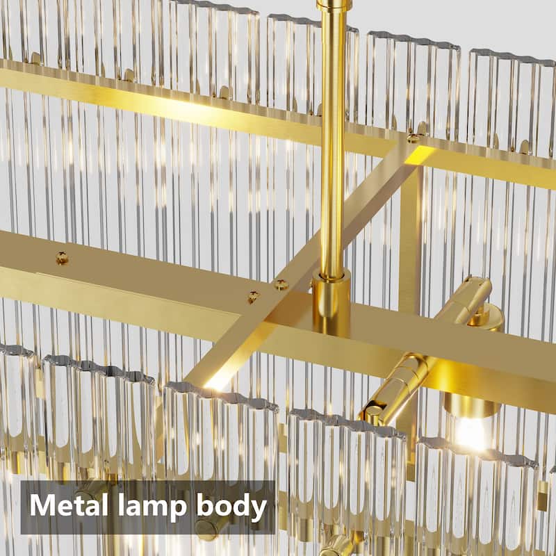 Anmytek Modern Gold Crystal Chandelier 10-Light Pendant Ceiling Light for Dining Room Living Room