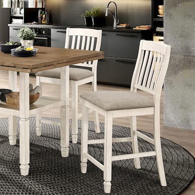 Farmhouse Solid Wood Slate Back with Upholstered Seat Counter Height Dining Stools (Set of 2)