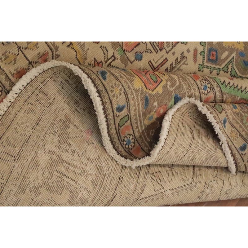Hand Knotted Oriental 100% Wool Carpet Traditional Floral Beige & Ivories Tabriz Area Rug - 10' 9'' X 7' 10''