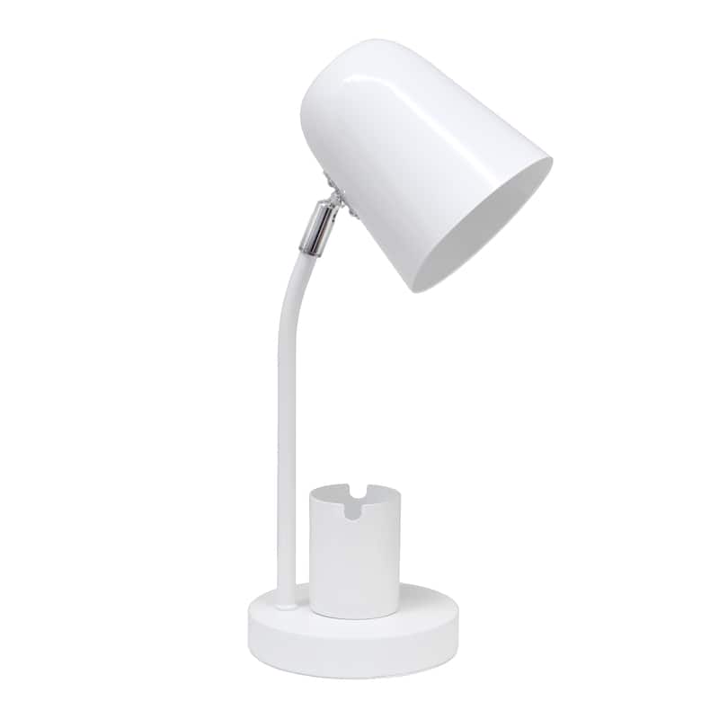 Metal Table Desk Lamp with Organizer and Adjustable Light - 7.09 x 5.51 x 15.75 in. (L x W x H) - White