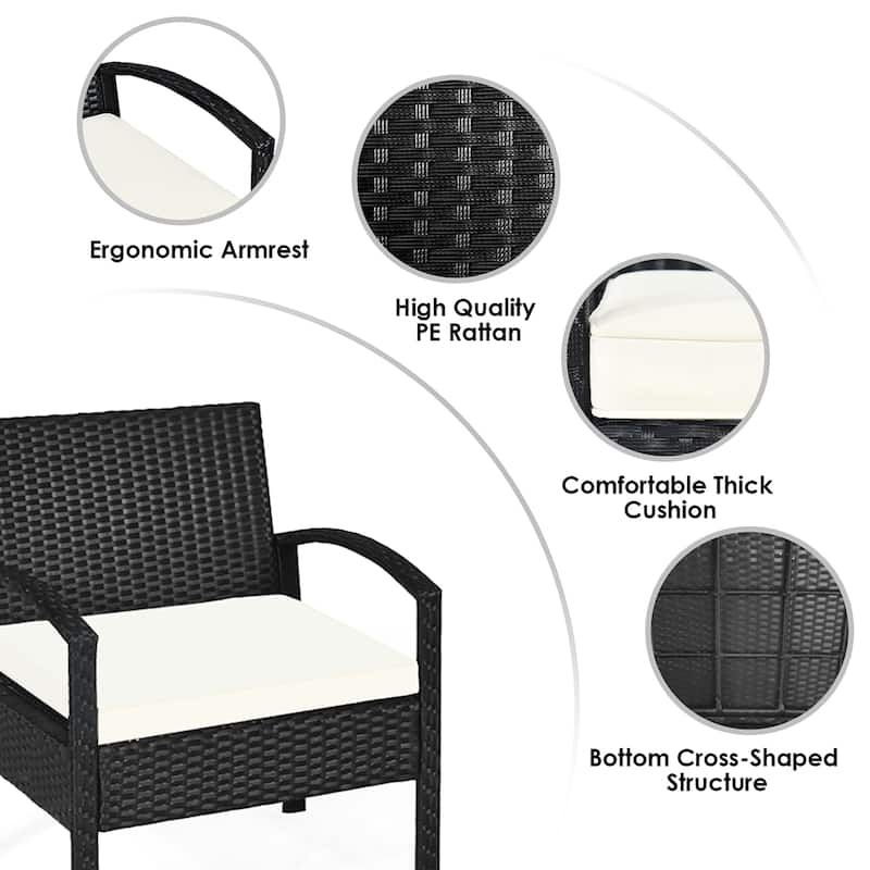 3 Piece Patio Furniture Set Rattan Chair with Coffee Table