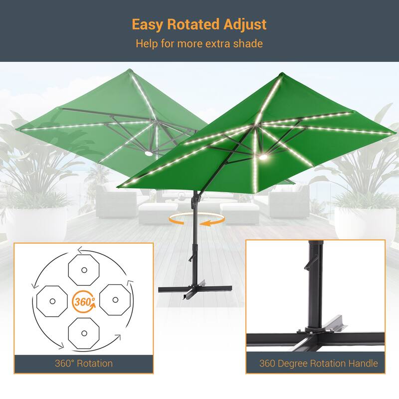 LIVOOSUN 11FT LED Patio Cantilever Umbrella w/Cross Base