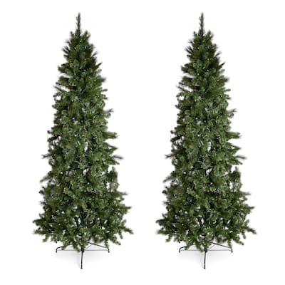 Home Heritage 9' Artificial Cascade Pine Christmas Tree w/ Color Lights (2 Pack) - 15