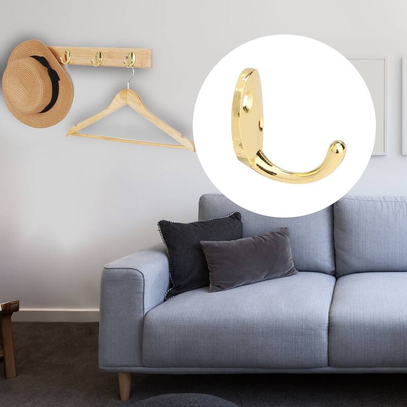 8pcs Wall Hooks Zinc Alloy Hook Coat Bag Wall Hanger w Screws - Gold Tone - 1.8"x1"x1.7"(L*W*H)