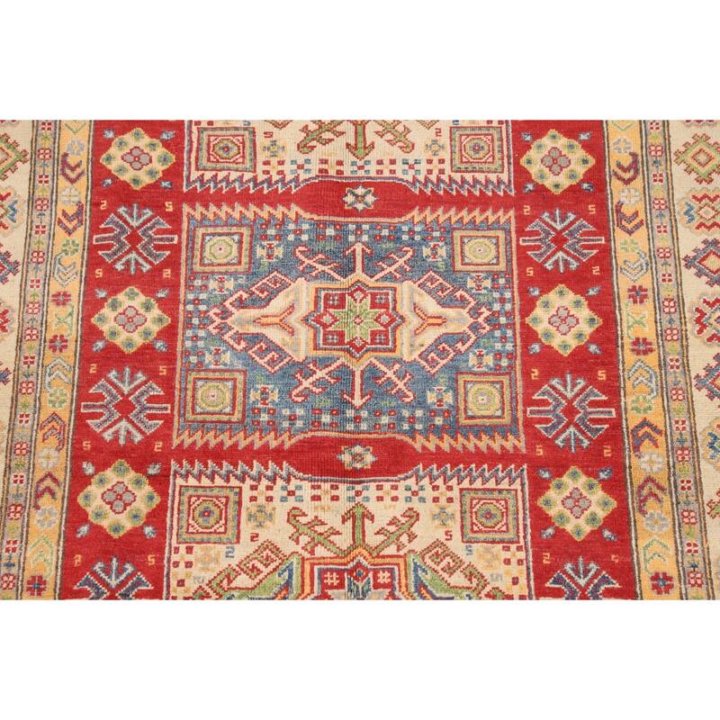 Geometric Kazak Area Rug Handmade Wool Carpet - 5'0" x 7'4"