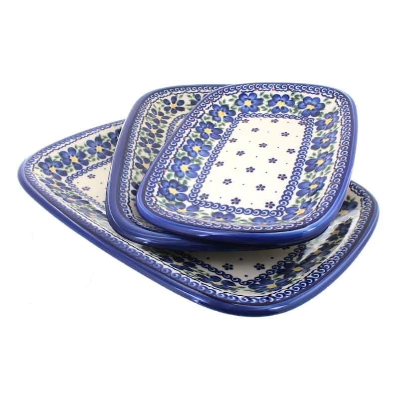 Blue Rose Polish Pottery 6200 Vena 3 Piece Rectangular Serving Set - Spring Blossom