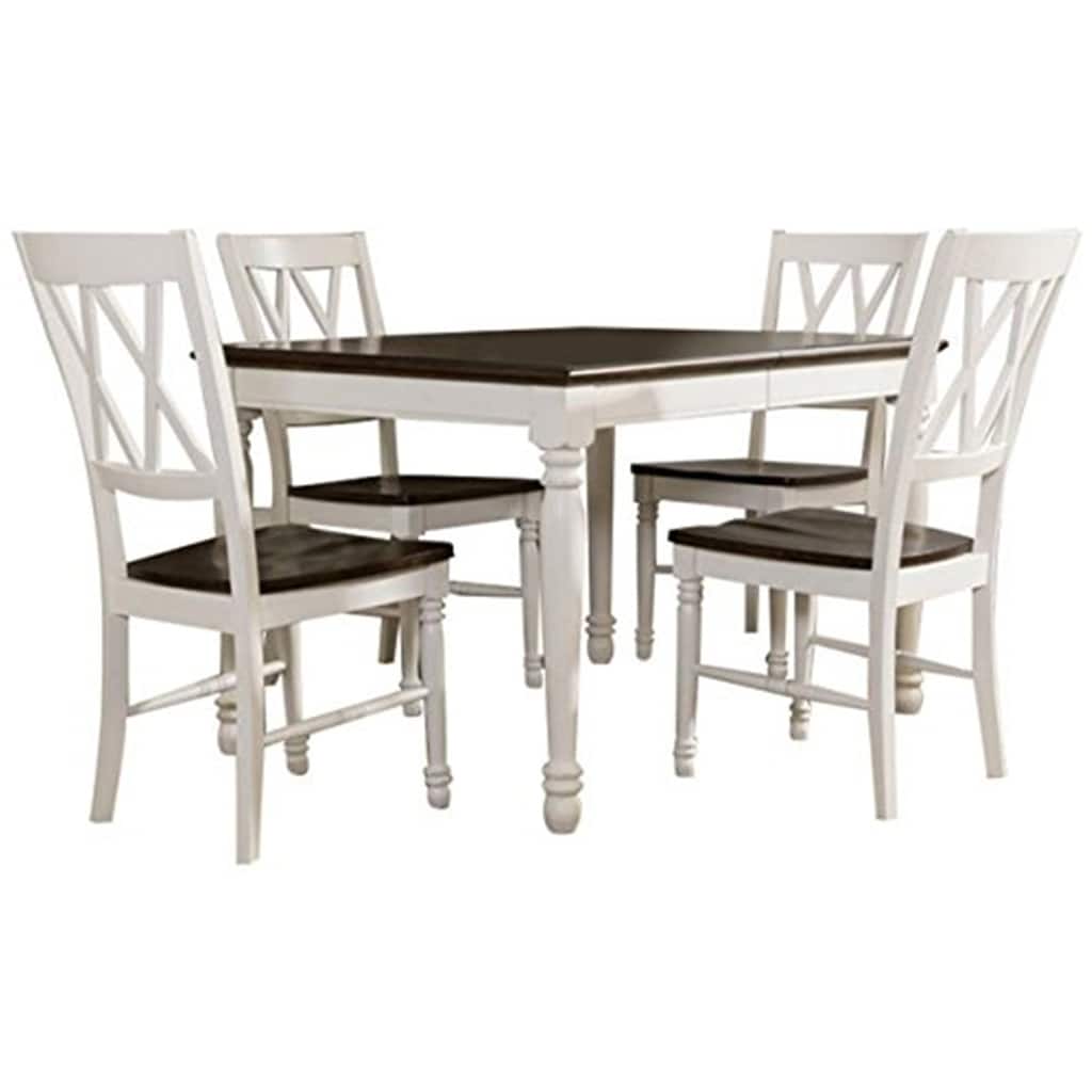 Distressed White Expandable Dining Table Set with Traditional Detailing for Classic Interiors