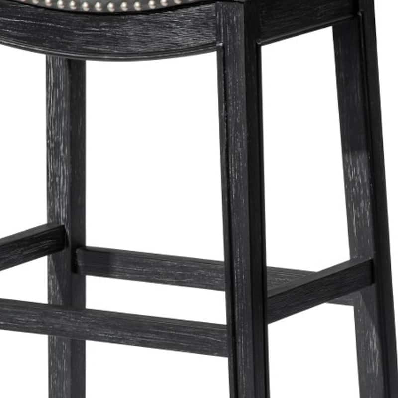 HomeRoots 31" Charcoal and Black Faux Leather and Solid Wood Backless Bar Height Bar Chair