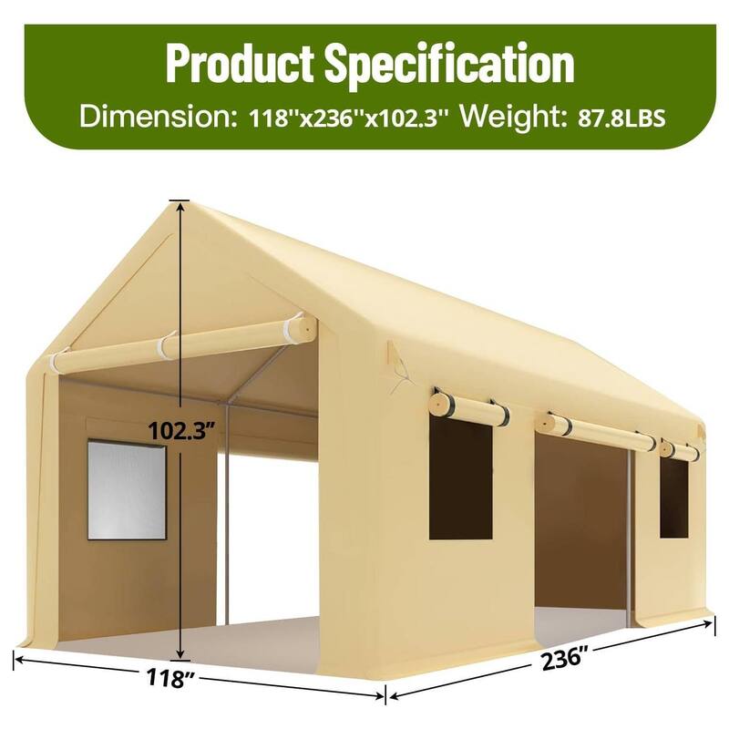 10x20 Ft Metal Carport Oversized Portable Garage for Cars, Trucks and Boats - 10X20 Ft