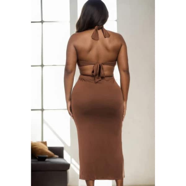 Cut-out Halter Neck Double Back Tie Split Thigh Midi Dress Perfect for Evening Parties - Bed Bath & Beyond - 42133231 Cut-out Halter Neck Double Back Tie Split Thigh Midi Dress Perfect for Evening Parties - Bed Bath & Beyond - 42133231