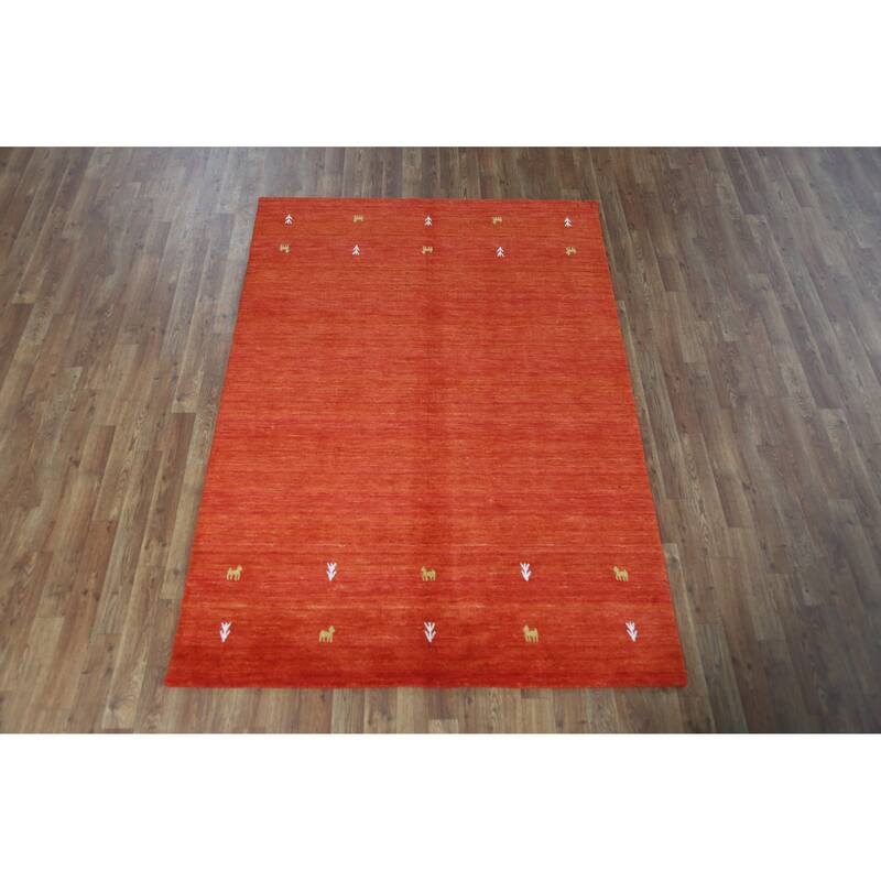 Orange Animals Gabbeh Indian Rug Hand-Knotted Wool Carpet - 4'6" x 6'6"