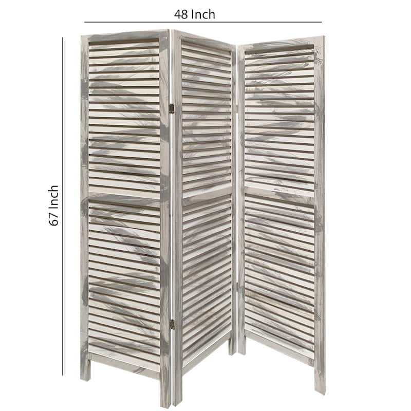 3 Panel Foldable Wooden Shutter Screen with Straight Legs, Gray