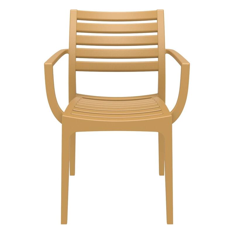 33" Teak Brown Stackable Outdoor Patio Dining Arm Chair