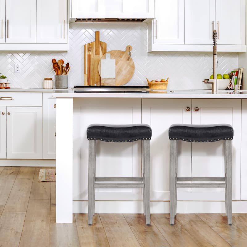 Jameson Upholstered Polyester Gray 29 Inch Bar Stool (Set Of 2) - Antique Gray/Black