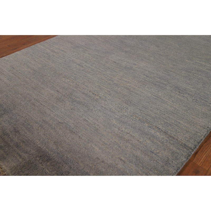 Gray Solid Gabbeh Oriental Foyer Rug Hand-Knotted Wool Carpet - 3'3"x 4'9"
