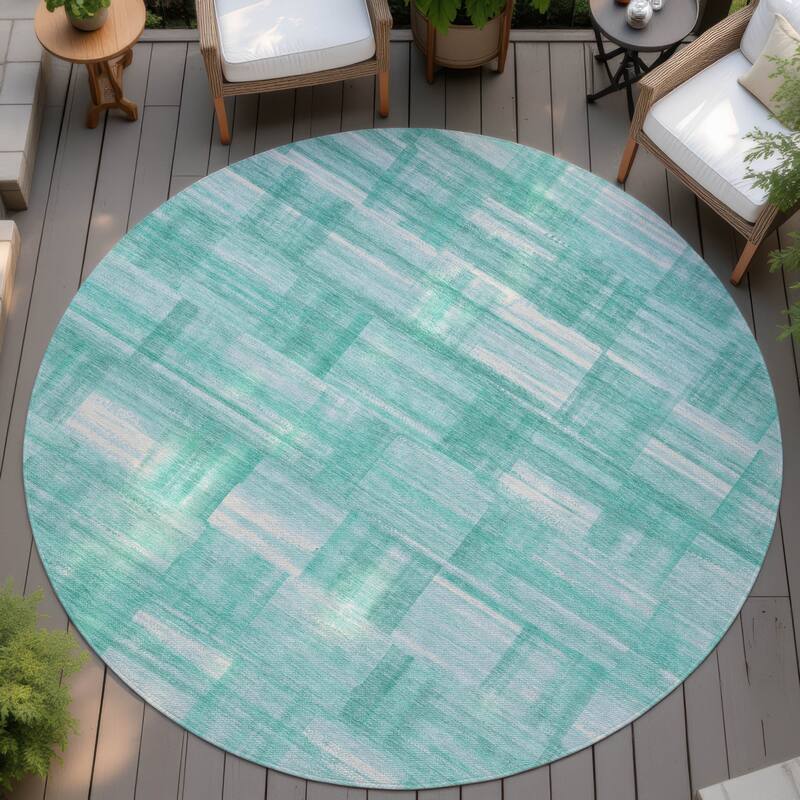 Machine Washable Indoor/ Outdoor Solid Hatches Chantille Rug - Teal - 8' x 8'