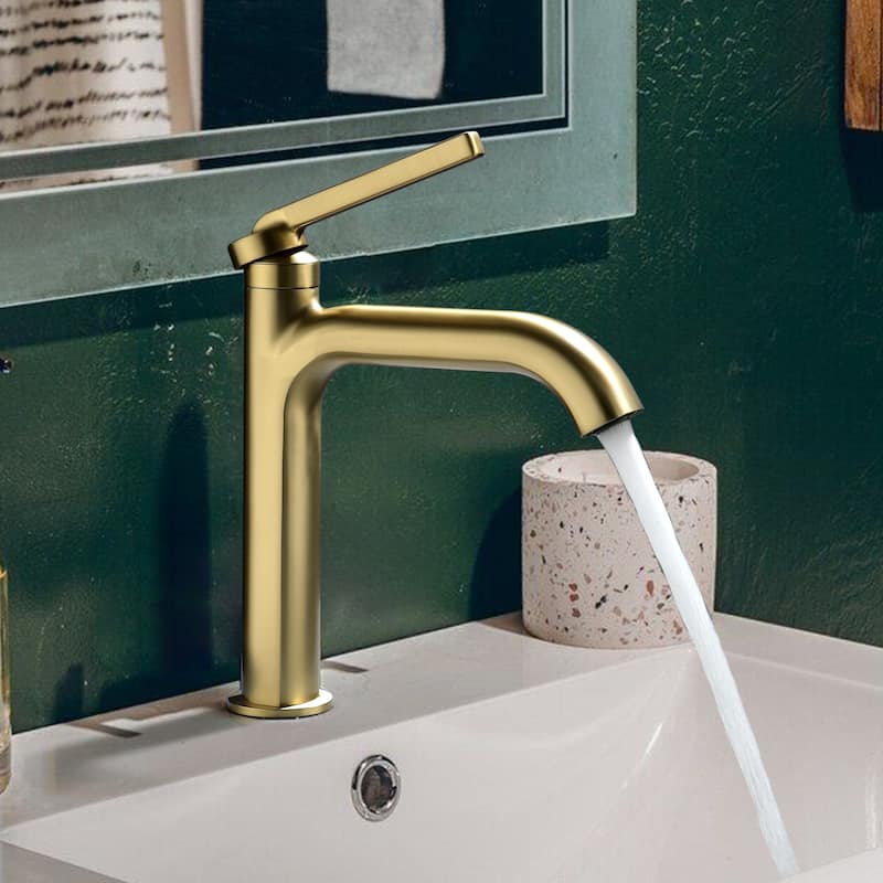 9-12" H Solid Brass Single Handle Bathroom Sink Faucet - Brushed Gold
