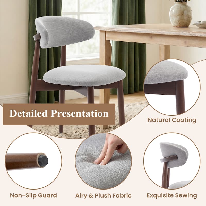 RENEWLINE Linen Upholstered Solid Wood Curved Back Dining Chair