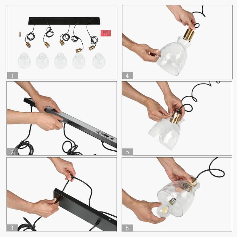 Elisie Modern Linear 40-inch Chandelier Cluster Water Glass Pendant Light Hammered Kitchen Island Bar - 40"W x 5.5"D x 12"-68"H