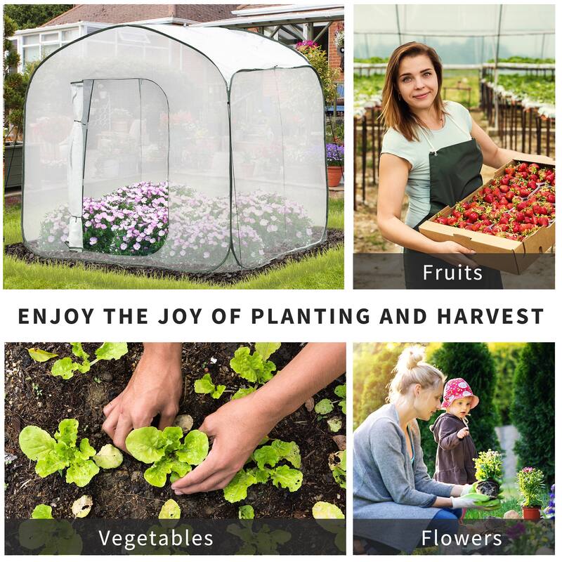 Outsunny 7' x 7' x 6' Garden Portable Greenhouse for Outdoors with Side Door & Portable Zipper Bag, Pop Up Greenhouse Tent