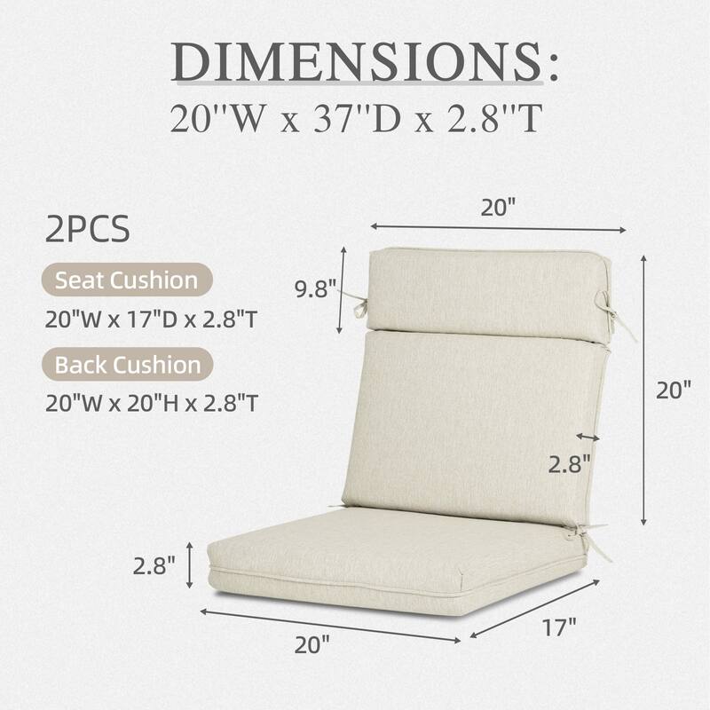 Aoodor Outdoor Dining Chair Cushion Set, 37"x20"x2.8"