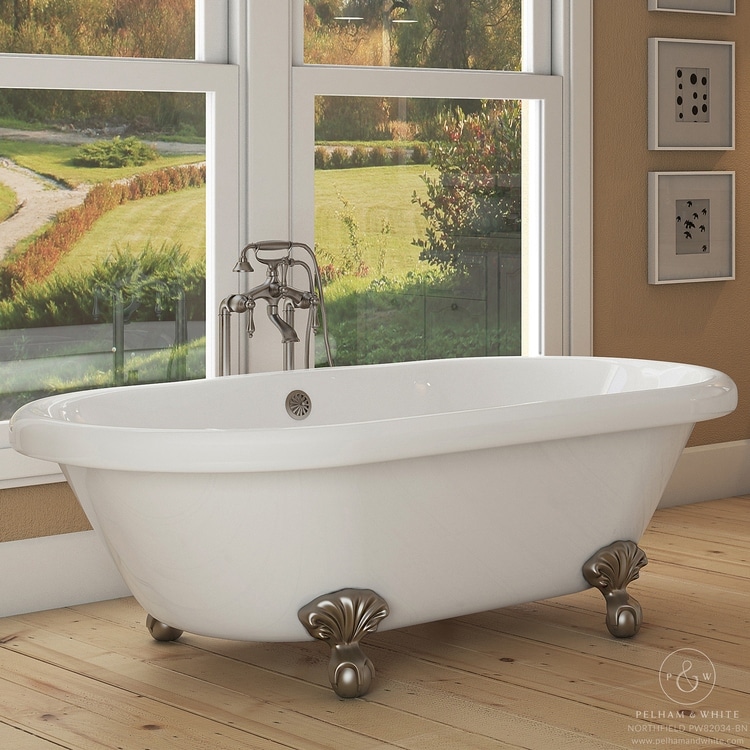 Pelham White Luxury 72 Inch Clawfoot Tub with Nickel Ball and