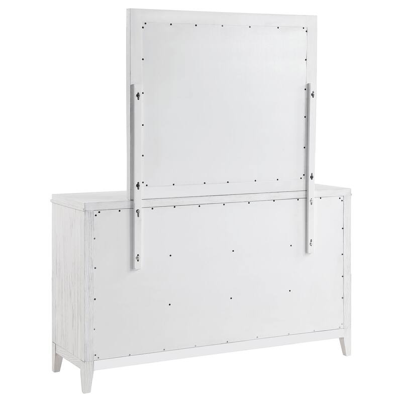 6-Drawer Distressed White Dresser and Mirror Set with Rustic Charm, Smooth Glide Drawers, and Ample Storage