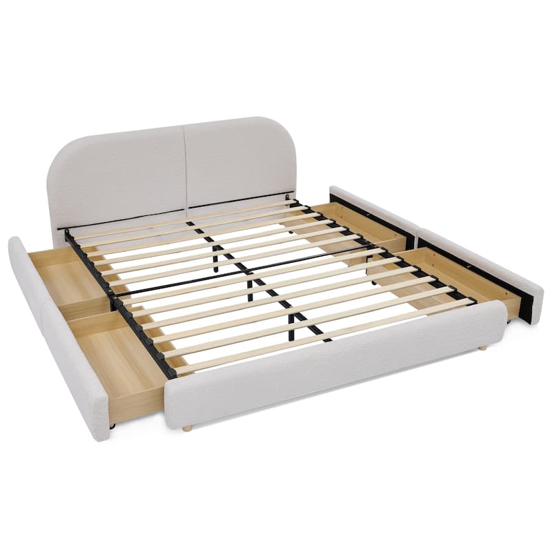 Stylish Curve-shaped Upholstered Platform Bed Frame Modern Minimalist Low Profile Bed with Curved Headboard Optional Storage Bed