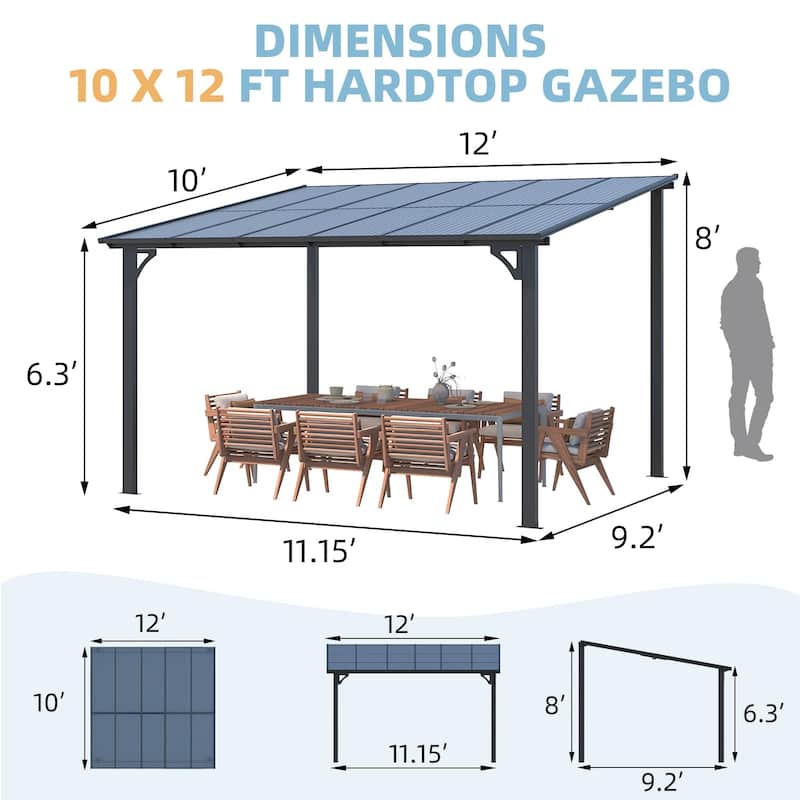 AECOJOY Wall Mounted Gazebos Pergola Outdoor Lean to Gazebo Awnings